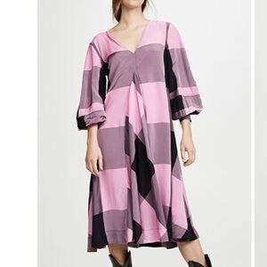 Ganni Pink and Black Check Dress | Size XS